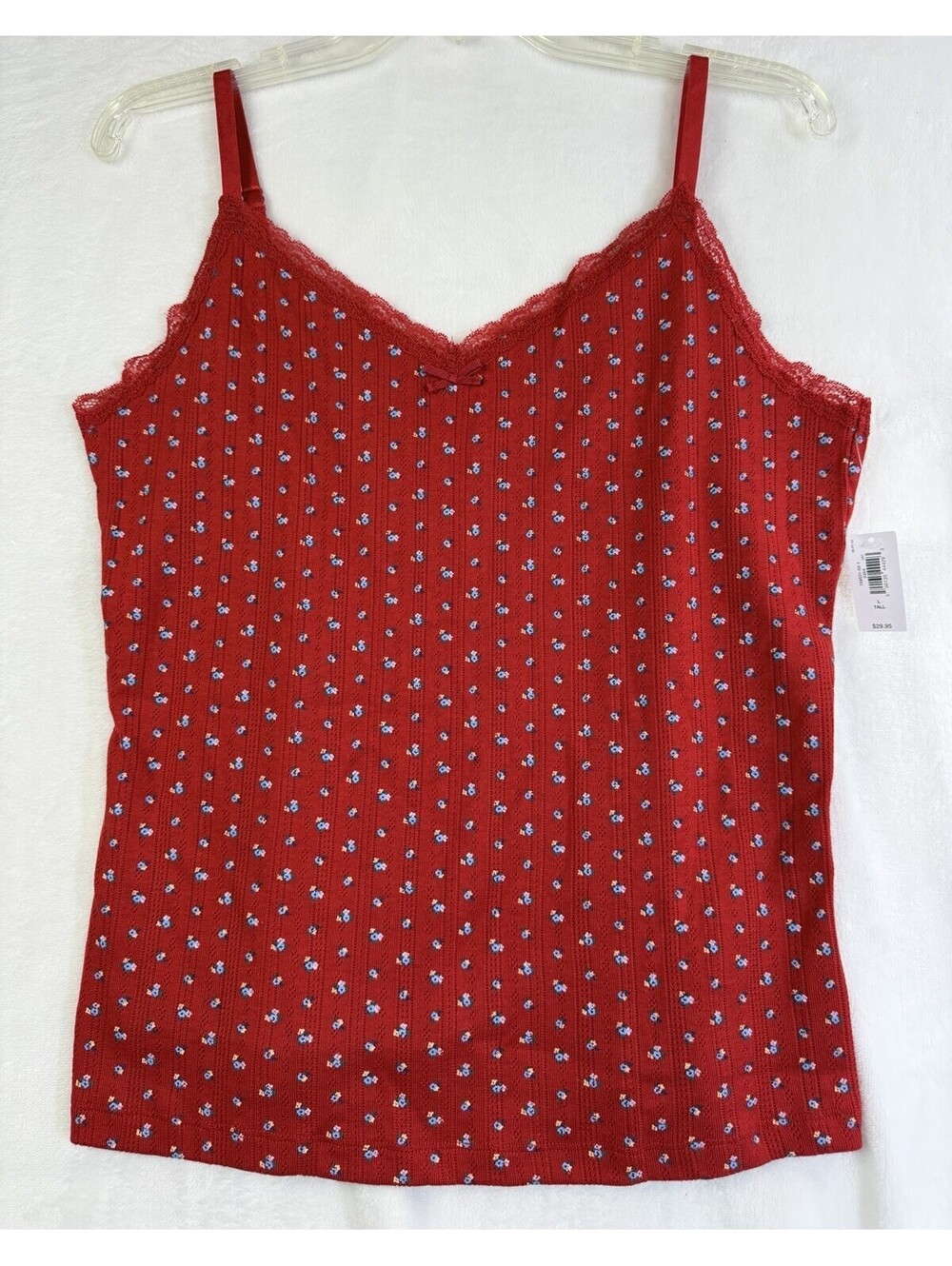 Gap Tank Top Large Tall Women Pointelle Red Floral Baby Doll Sleeveless New NWT
